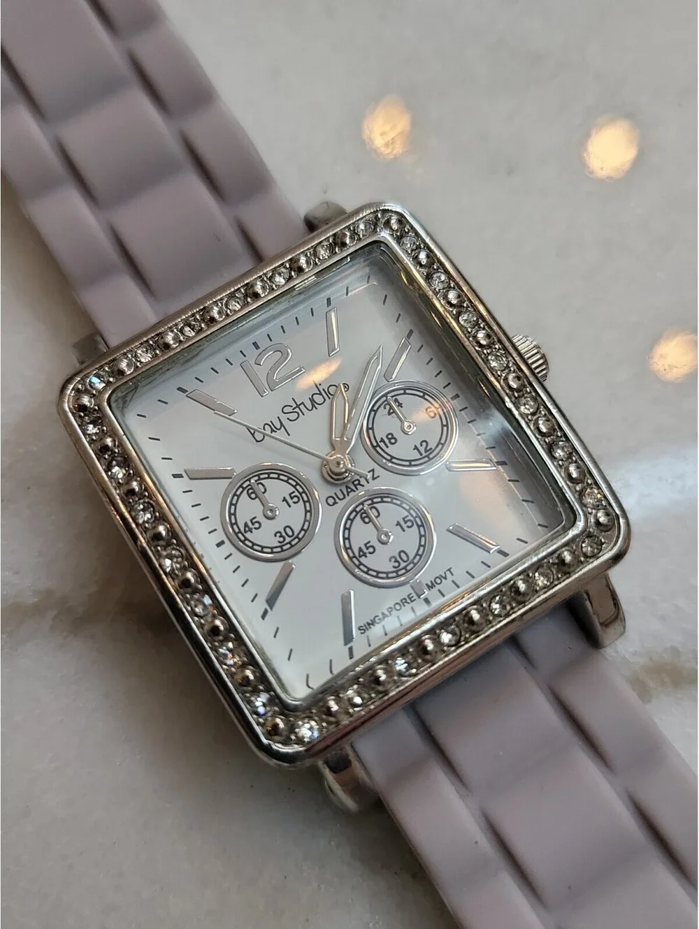 Bay Studio Watch Women 35mm SilverTone Gray Silicone Band 8.5